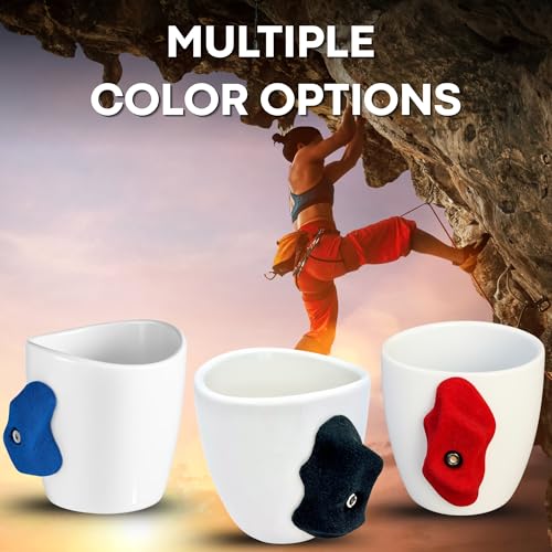 Image of Dubbs Hardware Rock Climbing Mug - Train your grip while having a cup of coffee. Ceramic and with real climbing holds, popular Rock Climbing Gifts - Red
