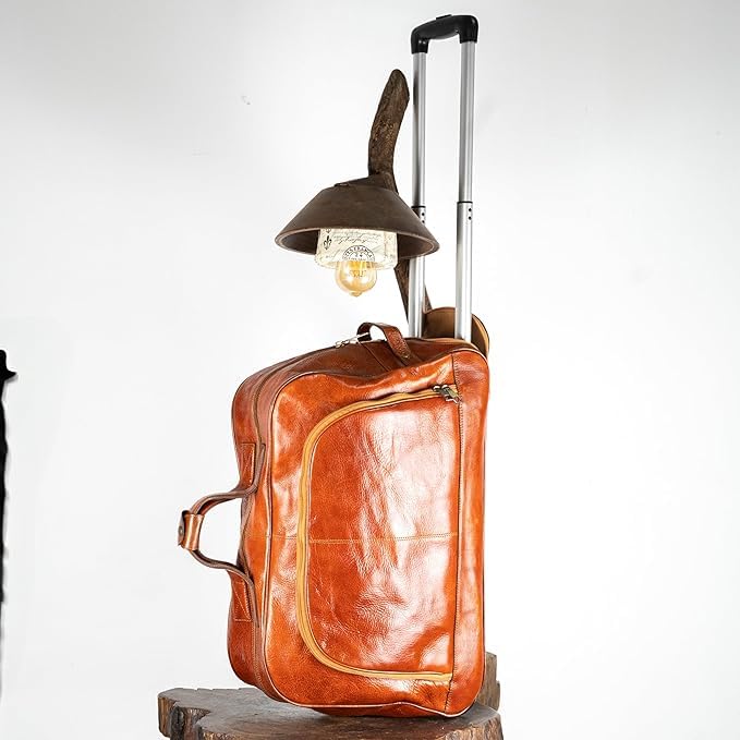 Premuim Genuine Goat Leather Bag – Elegant and Spacious 12in x 20in x 10in – Durable, Multifunctional Design for Everyday Use and Weekend Trips (Brown)2