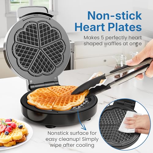 Image of Heart Electric Waffle Iron: Belgian Waffle Maker with Temperature Control Knob, Waffle Machine with Nonstick Plates Easy Clean, Breakfast Maker for Kids and Families, Stainless Steel