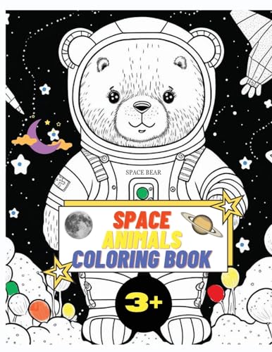 Space Animals Coloring Book: 50 pages of modern coloring images for children aged 3 and up, 8.5x11 in