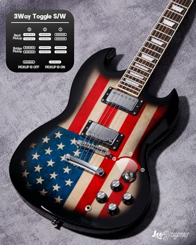 Image of Leo Jaymz 39 Inch Solid Body Electric Guitar,Maple Neck and Laurel Wood Fretboard (US Flag)