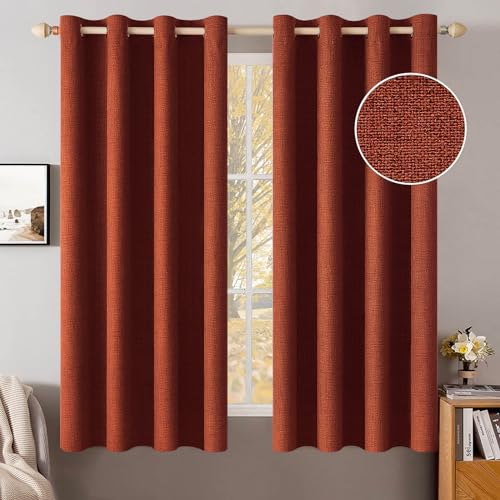 MIULEE 100% Blackout Linen Curtains for Bedroom 52x63 Inches Burnt Orange