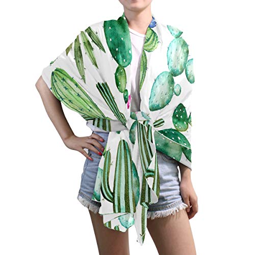 Cactus Shawl Wrap Womens Green Succulents Plants Floral Flower Large Chiffon Scarf Lightweight for Dresses