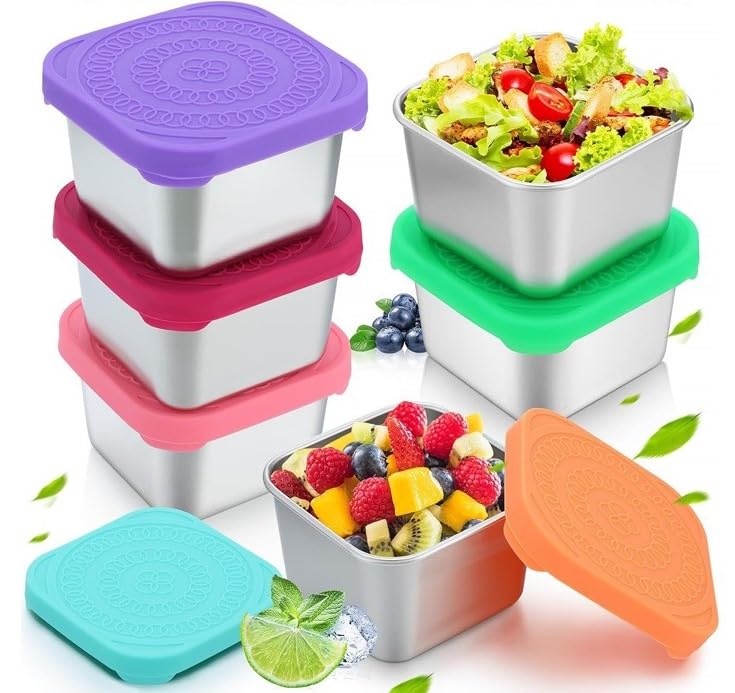 gardeziSmall 6OZ containers, Pack Of 6, Leak Proof Silicon Cover & Stainless steel bowl, Reusable Kids Snack Containe. Fridge, Kitchen, Lunch Organizer Accessories.