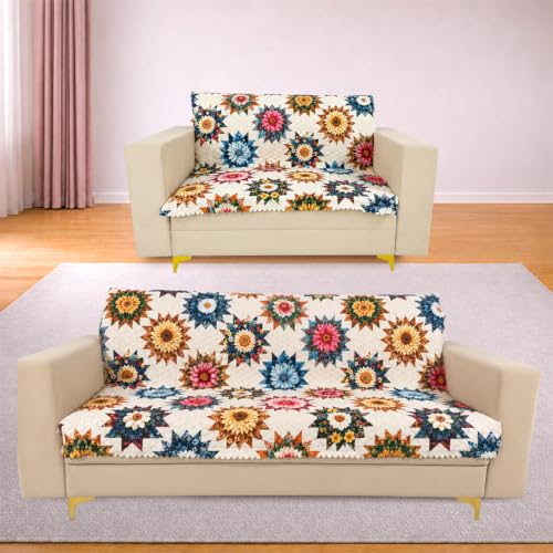 Image of Homerz Premium Printed Quilted Velvet Sofa Slip Cover Protector, Sofa Mat, Exact Size, Antislip Cover (Morocco, 5 (3+2) Seater, Full)