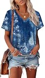 Alaroo Womens Tops 2026 Spring Summer Blouses Cute Dressy Casual Short Sleeve Shirts V Neck Clothes Outfits Print 12 XL