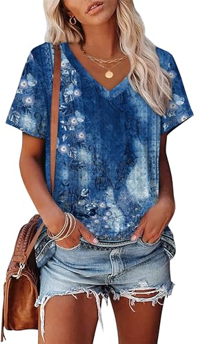 Alaroo Womens Tops 2026 Spring Summer Blouses Cute Dressy Casual Short Sleeve Shirts V Neck Clothes Outfits Print 12 XL