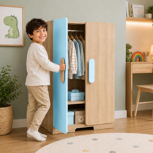 Image of Alex Daisy Romania Kids 2 Door Wardrobe for 3-12 Years| Non-Toxic Safe Material | Soft Coated Premium Finish | Engineered Wood Kids Bedroom Storage Cupboard (Blue, Medium)