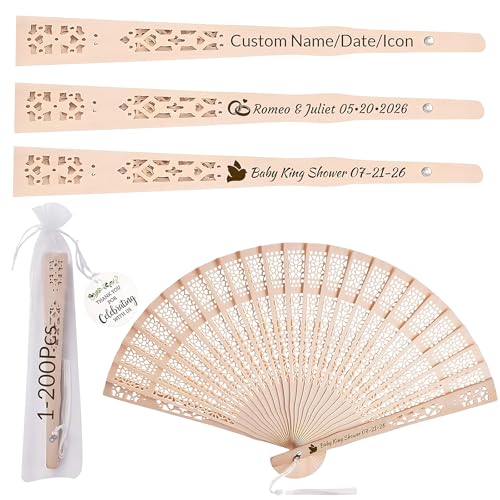 JONZIN 50Pcs Personalized Wedding Fans for Guests Bulk...