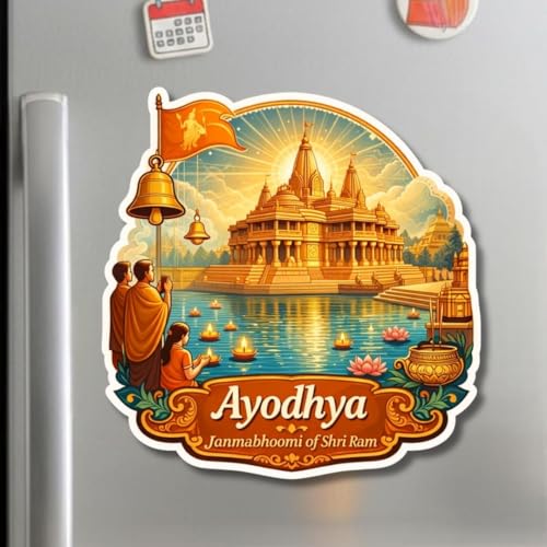 Image of Apna Gift Wooden Fridge Magnet Sticker for Refrigerator Door | Multipurpose Office Magnet Home Kitchen Decor | Souvenir Gift Travel Memory Fridge Decoration | 4 x 3 Inch Magnet (Ayodhya)