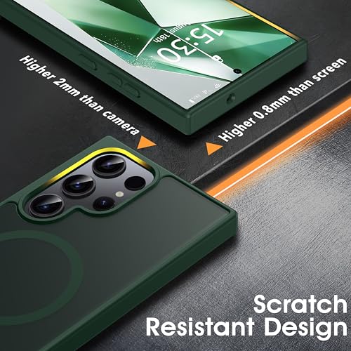 Image of Oterkin Magnetic for Samsung Galaxy S24 Ultra Case Matte, S24 Ultra Phone Case Compatible with MagSafe Frosted Translucent Shockproof Anti-Scratch Slim Fit Case Military Grade Protection (Dark Green)