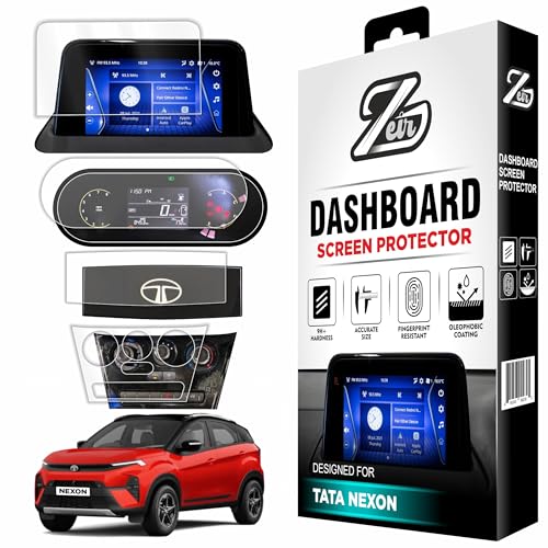 Image of ZEIR [4 PACK Screen Protector For TATA NEXON CNG 2023+ - SMART+ & SMART + S - 7 INCH INFOTAINMENT + 4 Inch INSTRUMENT + DIGITAL STEERING + Button AC CONTROL GUARD || Only Compatible with CNG Models Nexon 2026 Accessories [Not Tempered Glass]