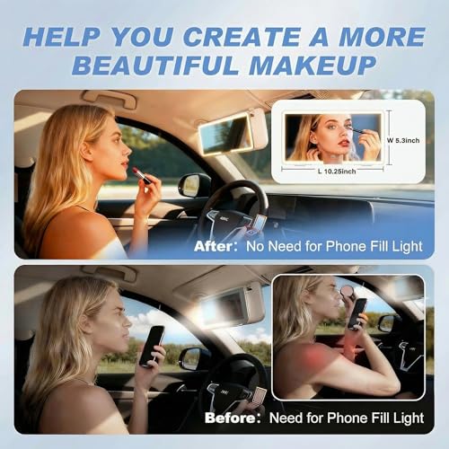 Image of H HANUMANT ENTERPRISE Premium Car Sun Visor Vanity Makeup Mirror - 78 LEDs Rechargeable with Smart Touchable Sensor Switch & 3 Light Modes, Universal Travel Makeup Mirror for Car