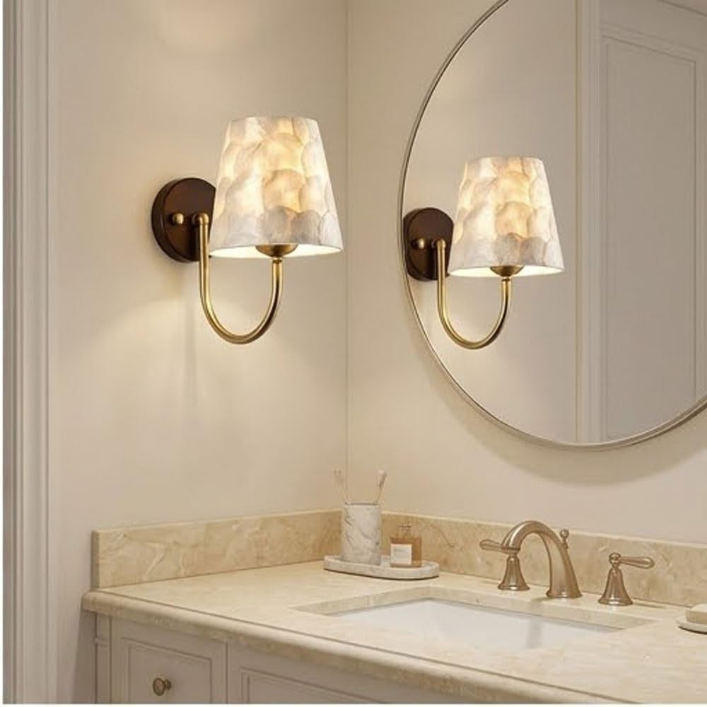 Aplique de Pared para Interiores, Dormitorio, Pasillo, Pantalla Moderna en Forma de Concha, con Brazo metálico Curvado y Placa Trasera Redonda, lámpara de Techo para Sala de Estar,
