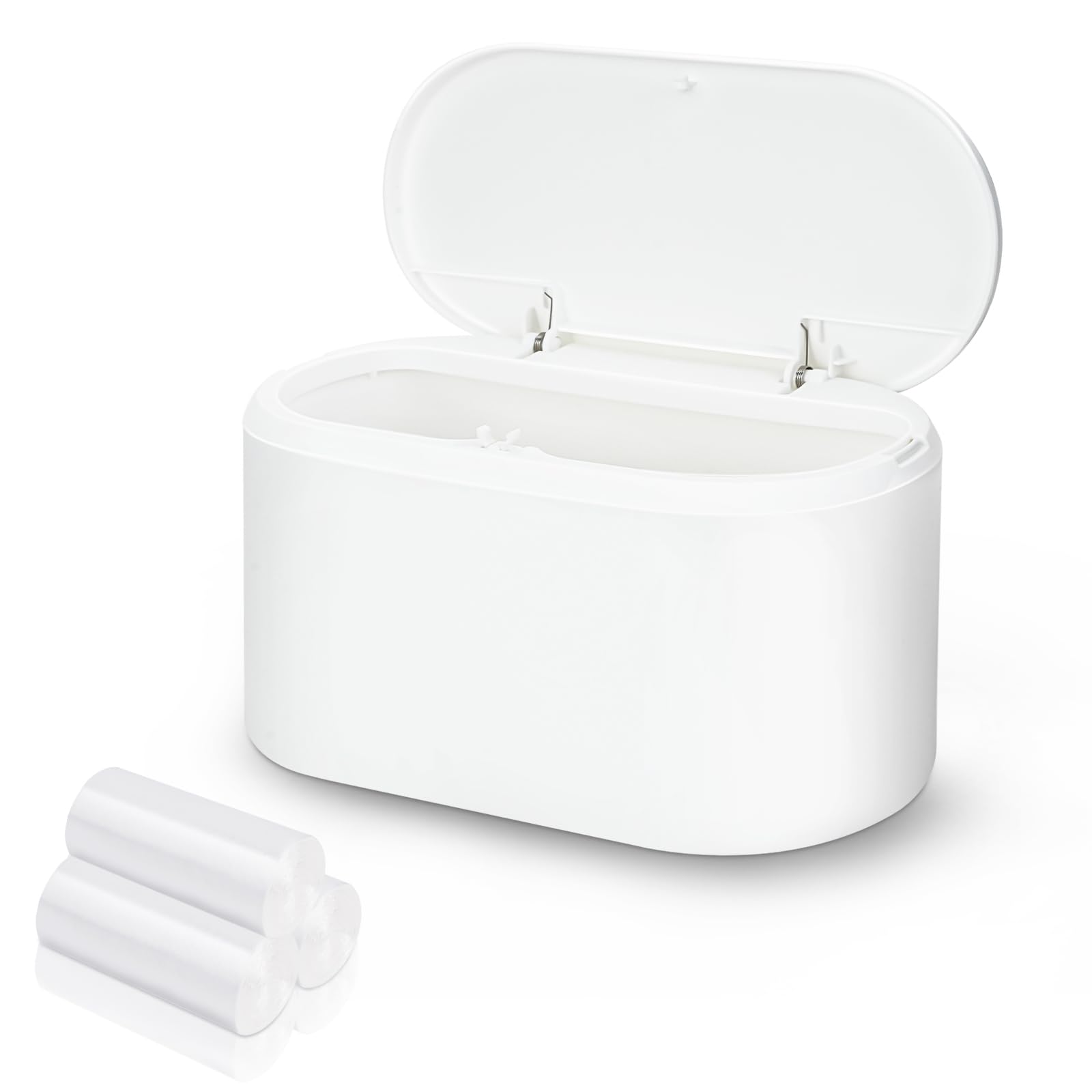 SHAIDOJIO Small Bin, Small Bathroom Bin with Lid and 90PCS Trash Bags, Removable Desk Plastic Mini Office Bins