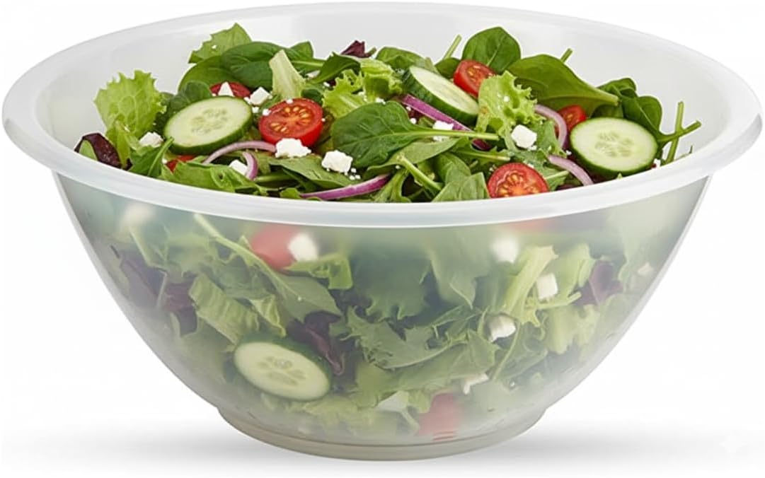 HOMESHOPA Plastic Mixing Bowl, 1 Pack 5 Litre Reusable Kitchen Cooking Serving Bowl, Non Slip Base, Compact & Stackable, Popcorn Salad Bowl for Food Prep Baking, Dishwasher Safe, 28cm Clear