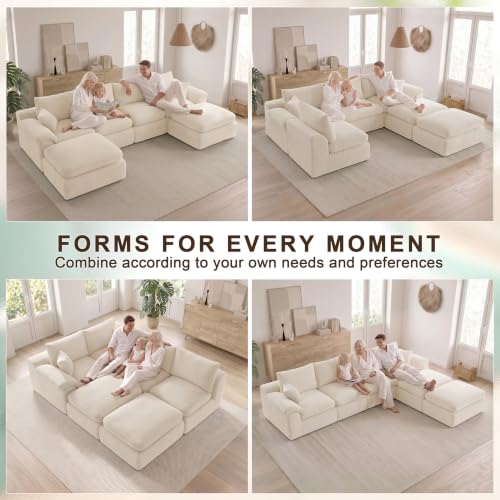 Image of 133 inch Cloud Sectional Couch, Boneless Couches for Living Room, Beige