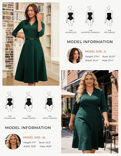 Image of GRACE KARIN Work Dresses for Women 2026,Midi Business Dress,3 /4 Sleeve Classy Fit and Flare Dress with Pocket