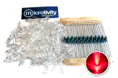 microtivity IL412 5mm Clear Red LED w/Resistors (Pack of 100)
