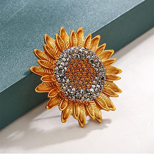 Image of Rhinestone Sunflower Brooch Pin Vintage Gold Yellow Elegant Pin Ladies Multipurpose Brooch Necklace