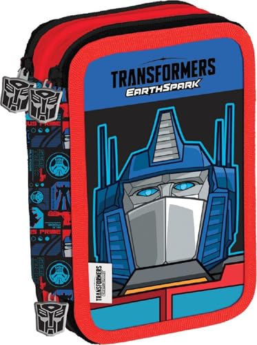 PRESTIGE & DELUXE Earthspark Trousse scolaire Transformers 3 étages avec papeterie + cadeau porte-clé sifflet et stylo coloré