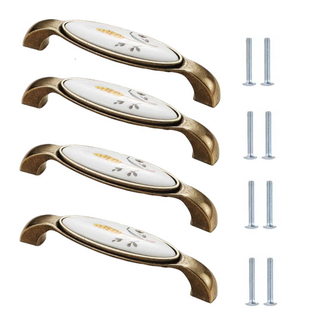 LQZAXSRDR Ceramic Cupboard Drawer Handle Knobs, Ceramic Zinc Alloy Door Knobs and Handles Pack of 4, 16/76/96/128mm Hole Spacings(138 * 28mm)