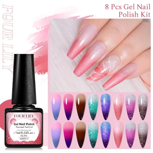 Set de esmaltes de uñas gel térmico con 8 colores cambiantes miniatura 4