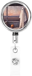 Metal Retractable Badge Reel,Vintage Lonely Ghost Wooden Farmhouse Porch Badge Holder Rotating Id Card Hang Key Chain for Nurse Doctor Teacher Office