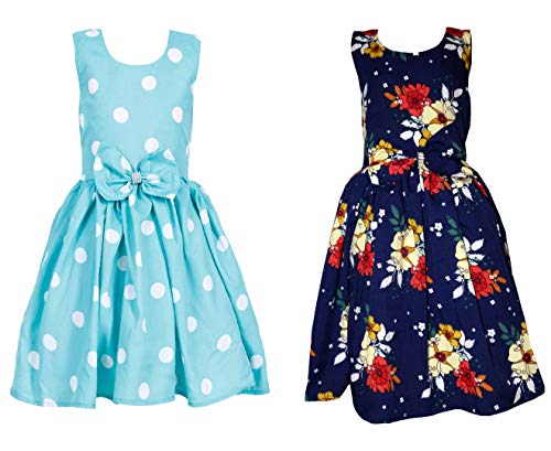 Image of Casual Frock for Baby Girls,Blue Printed and Olive Printed,Pack of 2