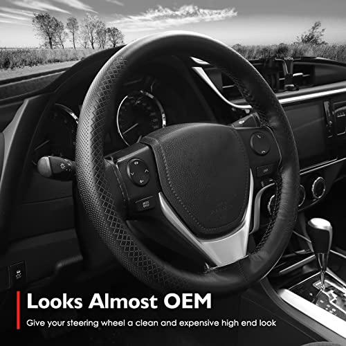 Belinous Steering Wheel Cover Leather For Car (Size M4, Black) #TOP3