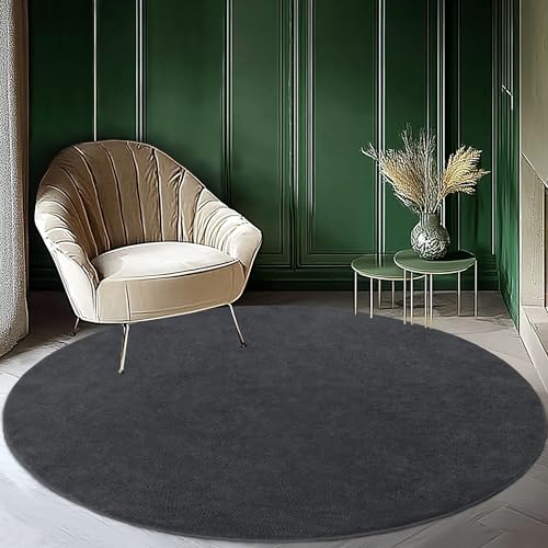 Image of Round Area Rugs for Living Room Bedroom, 4x4 Feet Dark Grey Ultra Soft Thickened Memory-Foam Modern Indoor Circle Rug, Comfy Minimalist Circular Carpets for Girls Boys Nursery Dorm Home Decor