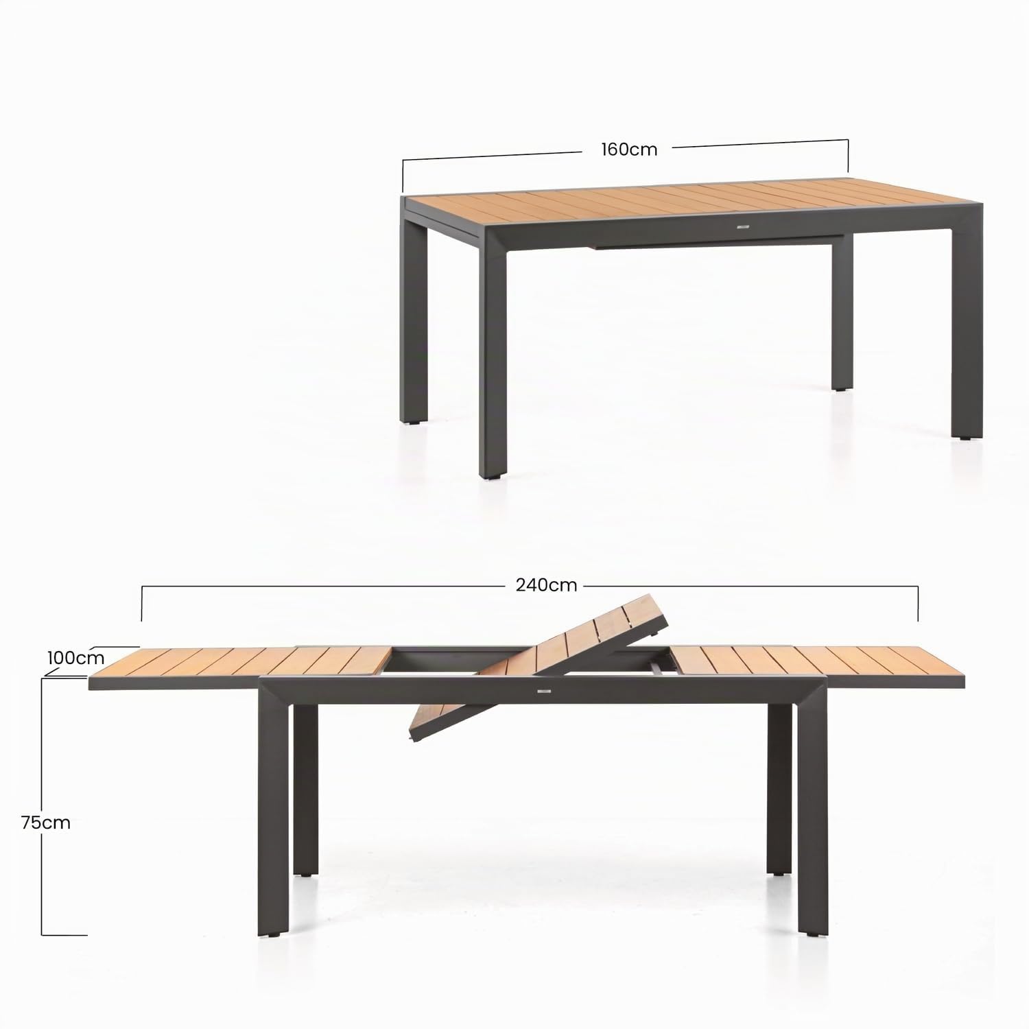 Brigros Estosa - Tavolo da Giardino Allungabile Olbia in Alluminio con Top in Legno di Eucalipto per Arredo Esterno, Grigio, 160/240x100x75 cm