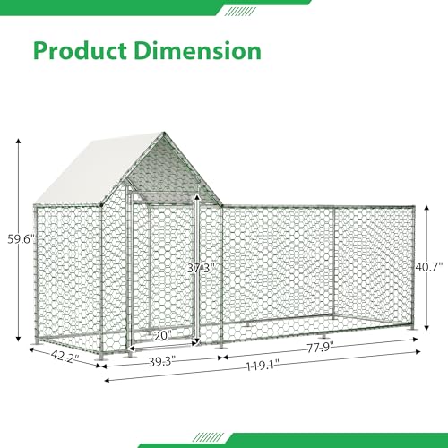 DOPERFE Metal Chicken Coop 10x3ft Walk-in Poultry Cage Chicken Run Hen Rabbit Duck House Habitat Cage for Yard with Waterproof Cover and Secure Lock (10x3FT)