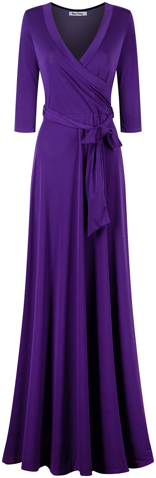 Women's 3/4 Sleeve Deep V-Neck Maxi Faux Wrap Solid Plus Size Dress