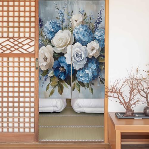 のれん 遮光 おしゃれ 暖簾カーテン 間仕切り 仕切り 目隠し 防寒 防音 厚手 和風 玄関 キッチ リビング 出入り口 グッズ 寝室 春夏秋冬 近代主義 アジサイ 花 油絵風 ぼたんの花 植物 幅75x丈170cm
