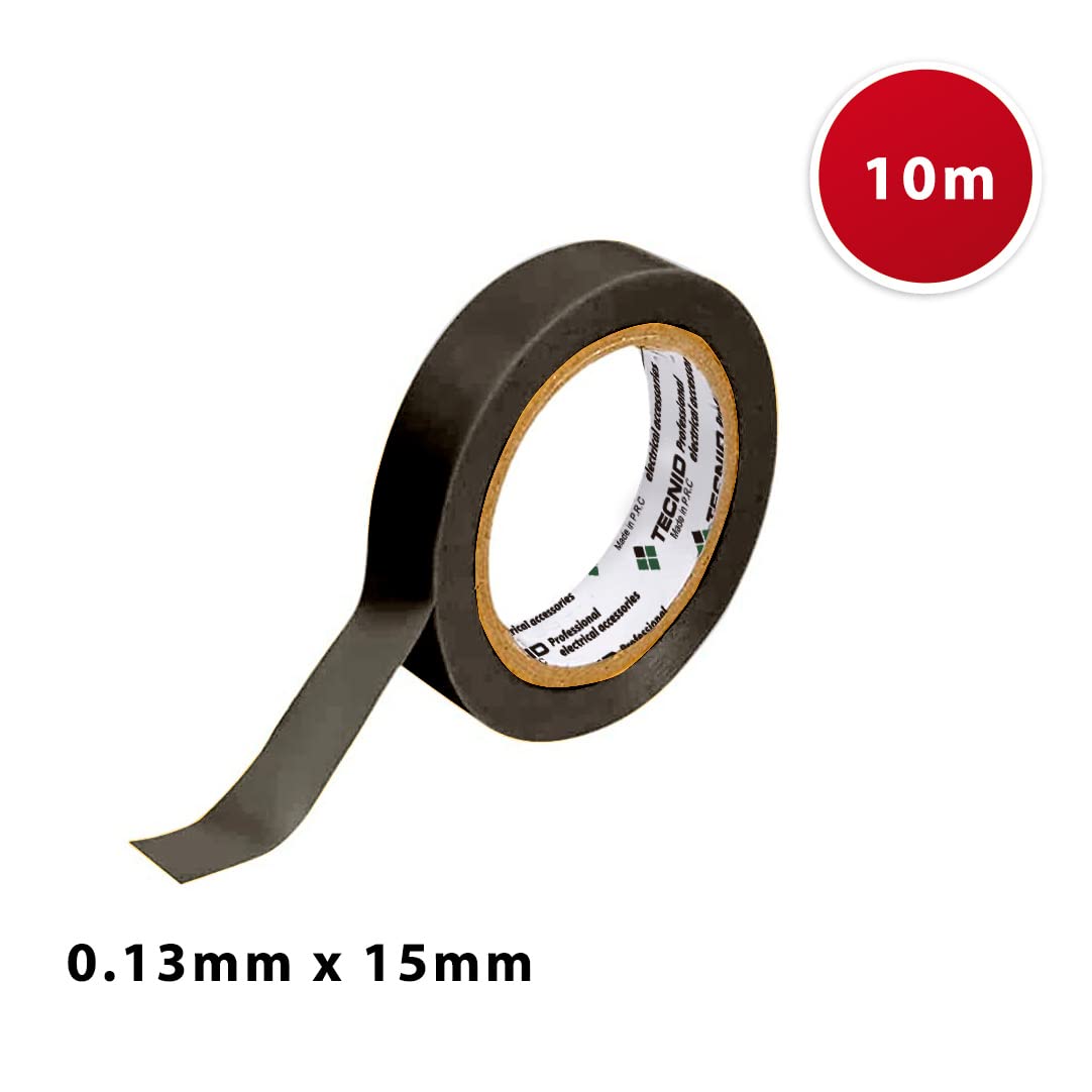 TECNID Nastro Isolante PVC 15mm x 10mt Spessore 0,13mm Impermeabile Resistente Calore Nero
