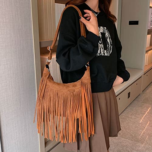 Boho Hippie Purses Fringe Tassel Faux Suede Shoulder Messenger CrossBody Sling Bag Country Concert Outfits for Women4