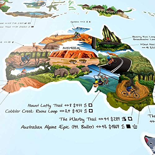 Mountain Bike Map by Awesome Maps - Mapa mundial ilustrado para ciclistas de montaña - reescribible - 97.5 x 56 cm