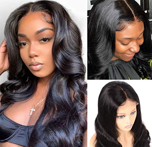 Body Wave Lace Closure Wigs Human Hair West Kiss 4x4 Lace Front Wig Virgin Human Hair Glueless Lace Wigs Pre Plucked with Baby Hair for Black Women 14 Inch