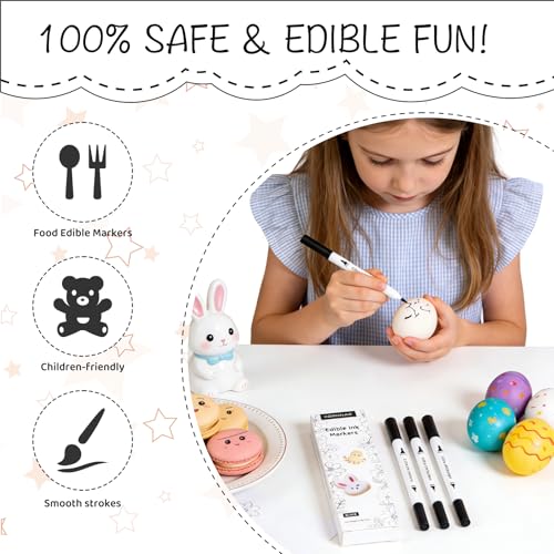 Image of KORNNAC 4 pcs Black Edible Marker Pen Set | Fine Tip for Food Coloring, Frosting & Icing | 4 Pack of Black Food Safe Drawing & Paint Pens | paint pen