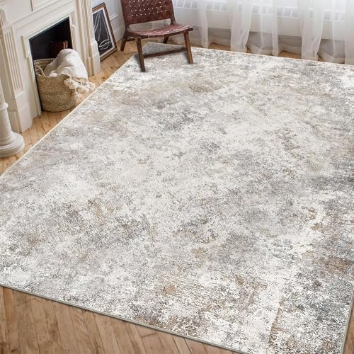 SIPIHA Neutral Area Rug 5x7 Washable Living Room Rug Soft Carpet for Bedroom, Abstract Beige Rug for Dining Room Modern Stain-Resistant Carpet with TPR Backing