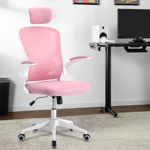 Cadeira de escritório ergonômica com estofado de mesh (Rosa)