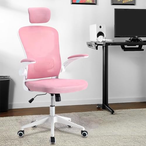 Cadeira de escritório ergonômica com estofamento em malha (Rosa)