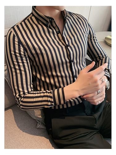 OYOANGLE Men's Striped Print Button Down Shirts Collared Neck Long Sleeve Office Work Tops3
