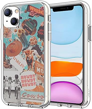 JIHANFENYUE Compatible with iPhone 13 Case Clear, Cowboy Cowgirl Collage Howdy Boho Ranch iPhone Case Slim Soft TPU Transparent Shockproof Protective Case