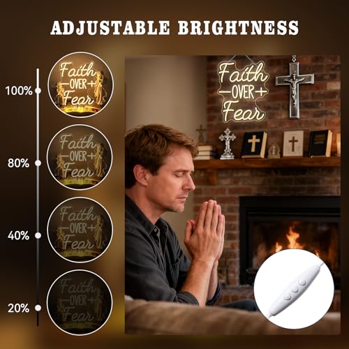 Image of WLHOPE Faith Over Fear Neon Sign Bible Verses Neon Signs for Wall Decor Christian Led Lights Religious Light Up Church Prayer Room Home Bedroom Club Party Christian Gifts