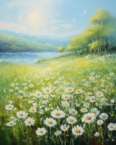 Stamped Cross Kits, Tranquil Meadow Dotted with Wild Daisies, DIY Designs Cross-Stitch Easy Supplies Needlework, Needlepoint Embroidery Gift for Home Decor 16x20 inch