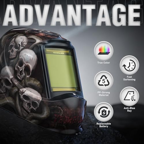 Image of YESWELDER Large View Auto Darkening Welding Helmet, Blue Light Blocking, 1 /1 /1 /1 True Color Solar Powered Welder Hood Mask with 4 Arc Sensors, Wide Shade 3 /5-9 /9-13 for TIG MIG ARC Cut and Grind