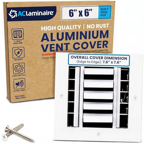 6x6 Duct Hole Aluminum Ceiling Vent Cover - 3-Way HVAC Register Adjustable