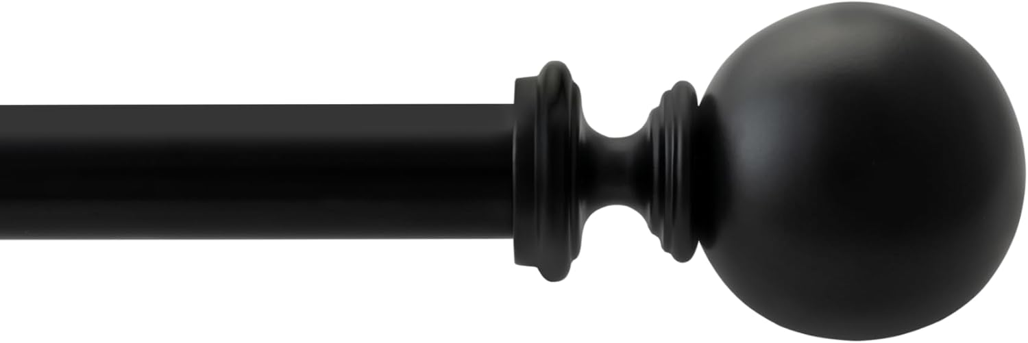 DECO WINDOW Curtain Rods for Windows 44 – 120 Inch, 1 Inch Heavy Duty Extendable Metal Drapery Rod, Adjustable Curtain Rod with Decorative Ball Finials for Living Room Bedroom, Black Matt